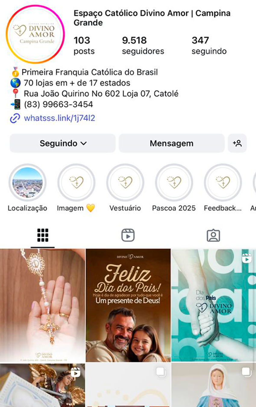 Print de um perfil do Instagram gerenciado