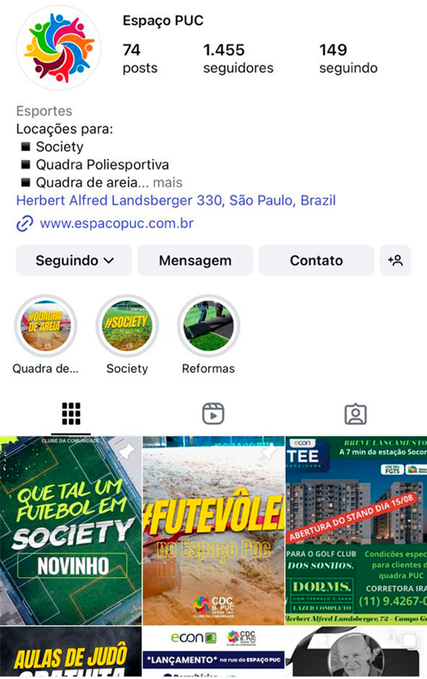 Print de um perfil do Instagram gerenciado