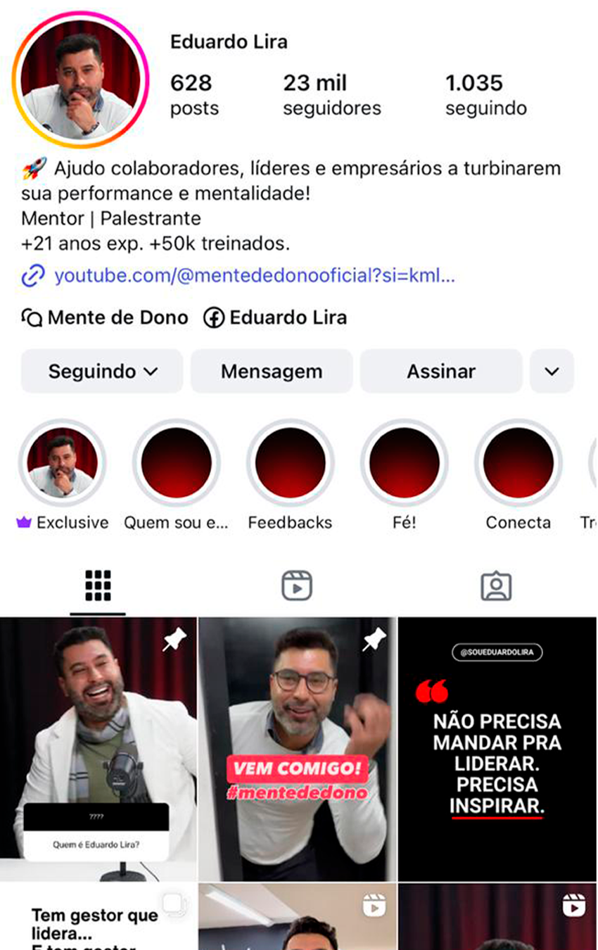 Print de um perfil do Instagram gerenciado